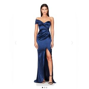 Nookie zodiac one shoulder gown with side slit